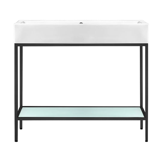 Pierre 40 Single, Freestanding, Open Shelf, Matte Black Metal Frame Bathroom Vanity