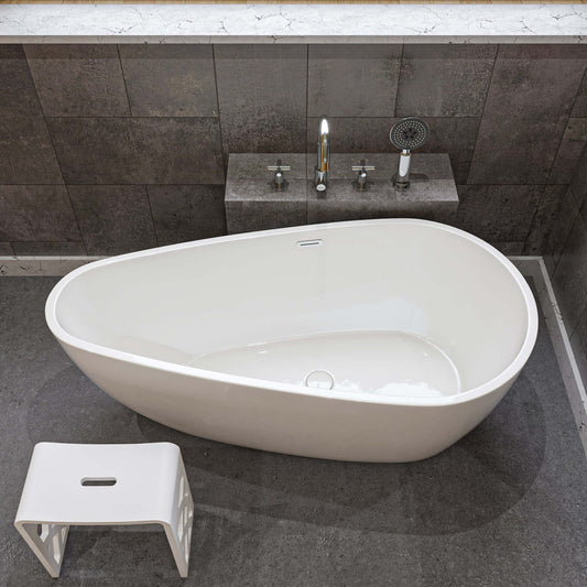 ALFI brand AB8861 59 Inch White Oval Acrylic Free Standing Soaking Bathtub