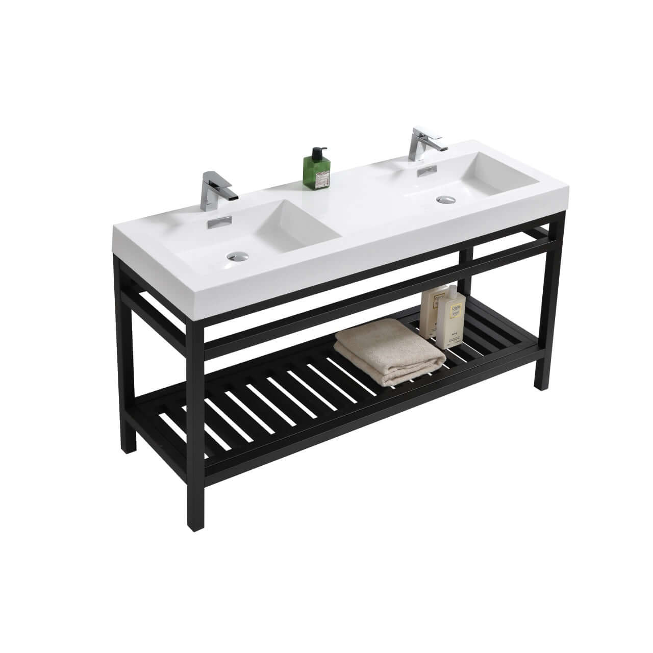 Cisco 60" Double Sink Stainless Steel Console with Acrylic Sink - Matt Black
