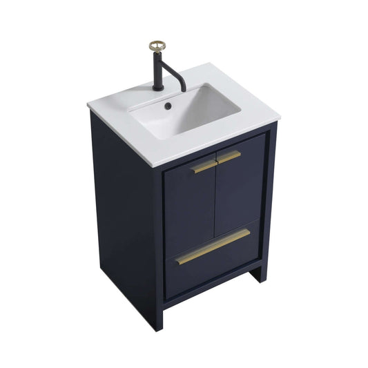 KubeBath Dolce 24″ Blue Modern Bathroom Vanity with White Quartz Counter-Top