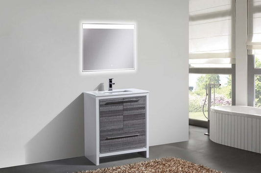 KubeBath Dolce 30″ Ash Gray Modern Bathroom Vanity with White Quartz Counter-Top