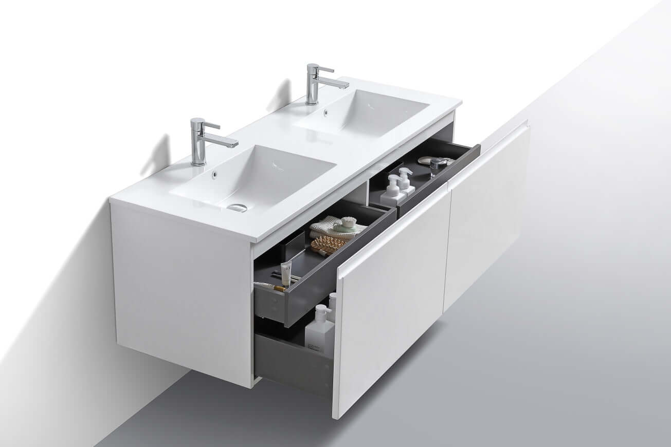 Balli 60'' Double Sink Wall Mount Modern Bathroom Vanity in Gloss White Finish