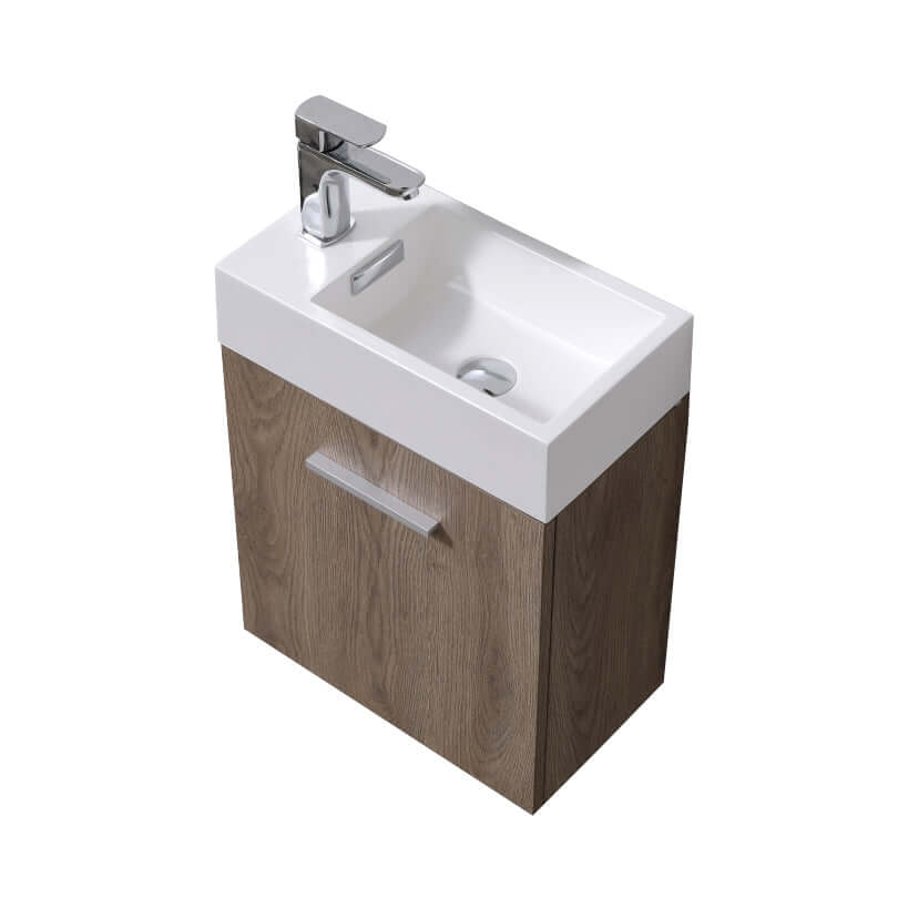 Bliss 18" Wall Mount Modern Bathroom Vanity, High Gloss White I Black I Gray Oak I Walnut I Nature Wood I Butternut
