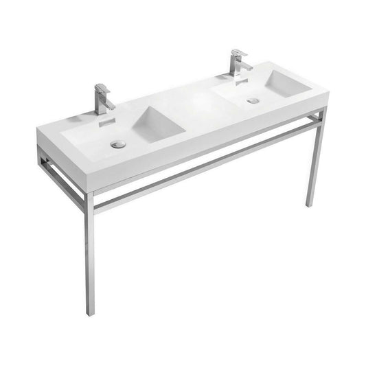 Haus 60" Single Sink Stainless Steel Console w/ White Acrylic Sink - Chrome
