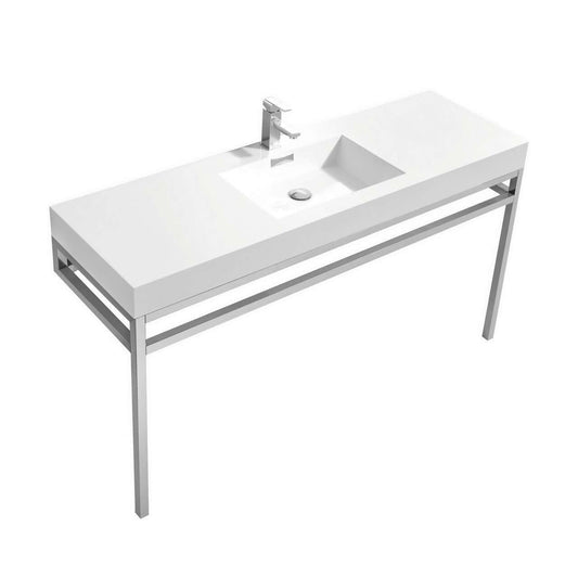 Haus 60" Double Sink Stainless Steel Console w/ White Acrylic Sink - Chrome