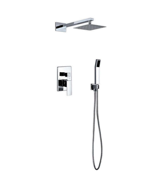Aqua Piazza brass shower set with 8" square rain shower and handheld in modern geometric design.
