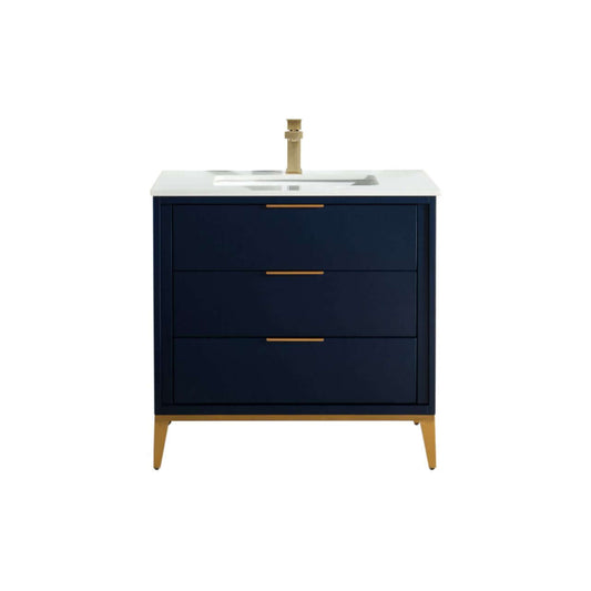 Divani 36'' Gloss Blue Vanity W/ Quartz Counter Top (Back Splash Free)
