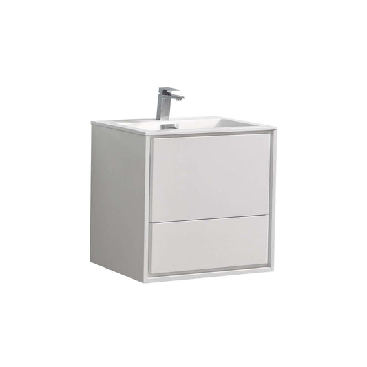 DeLusso 24" High Glossy White Wall Mount Modern Bathroom Vanity