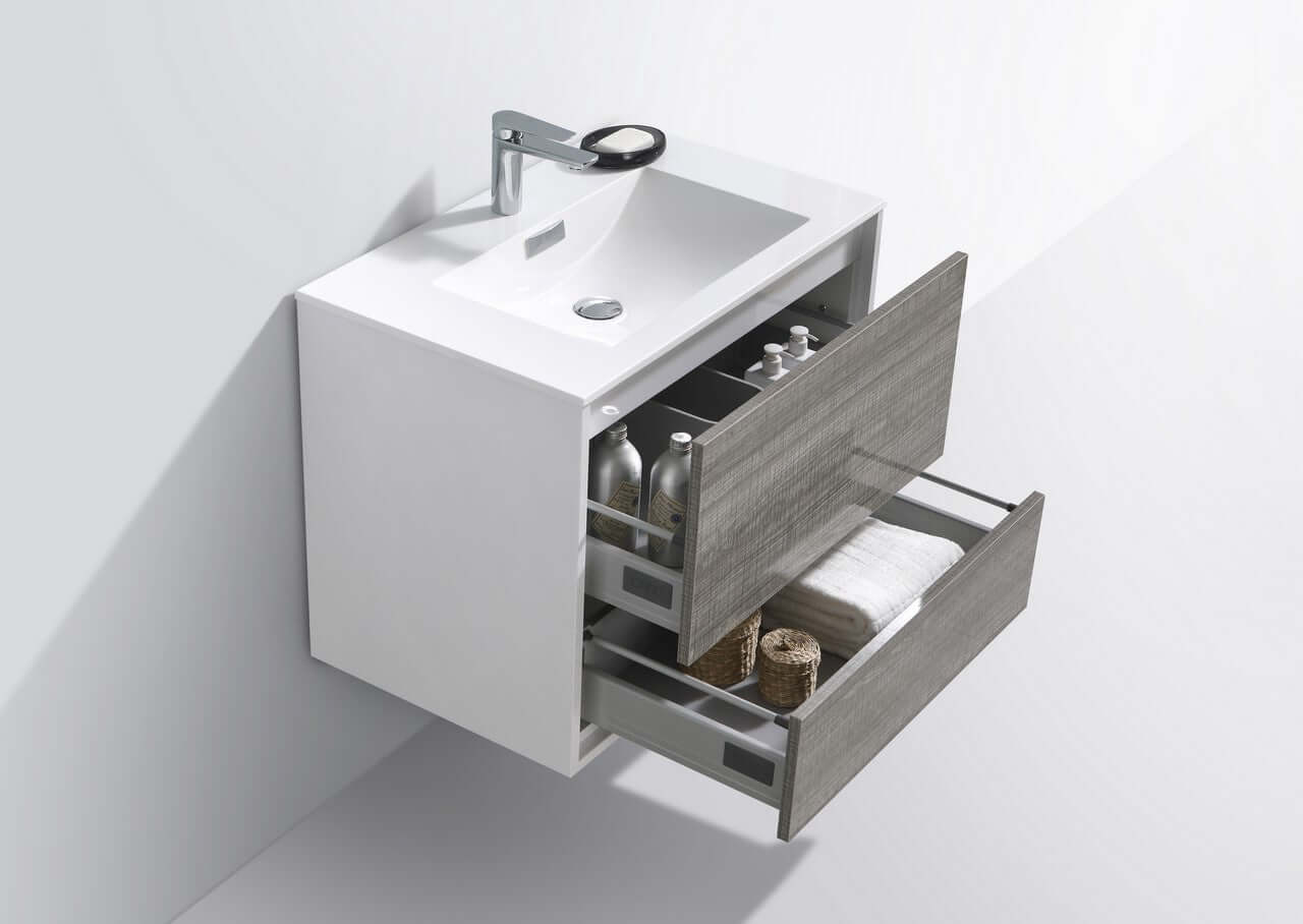 DeLusso 30" Ash Gray Wall Mount Modern Bathroom Vanity