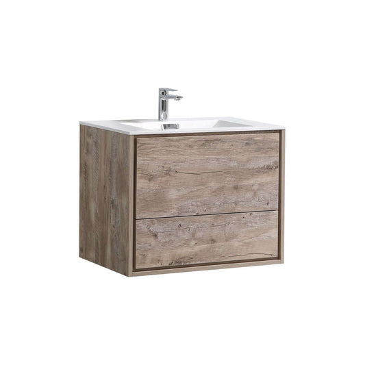 DeLusso 30" Nature Wood Wall Mount Modern Bathroom Vanity