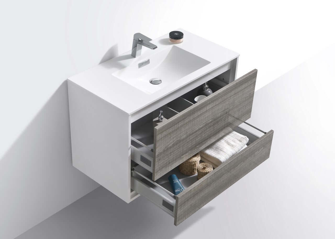 DeLusso 36" Ash Gray Wall Mount Modern Bathroom Vanity