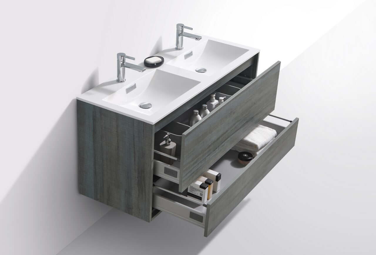 DeLusso 48" Double Sink Ocean Gray Wall Mount Modern Bathroom Vanity