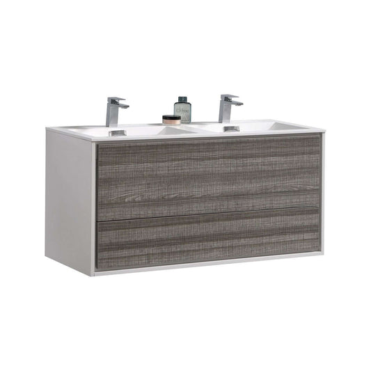 DeLusso 48" Double Sink Ash Gray Wall Mount Modern Bathroom Vanity