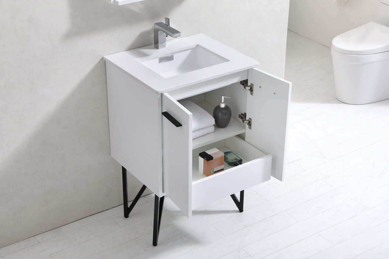 Bosco 24" Modern Bathroom Vanity w/ Quartz Countertop and Matching Mirror