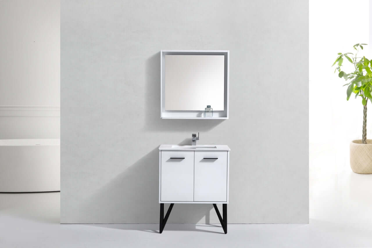 Bosco 30" Modern Bathroom Vanity w/ Quartz Countertop and Matching Mirror