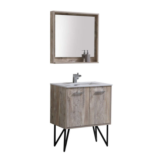Bosco 30" Modern Bathroom Vanity w/ Quartz Countertop and Matching Mirror