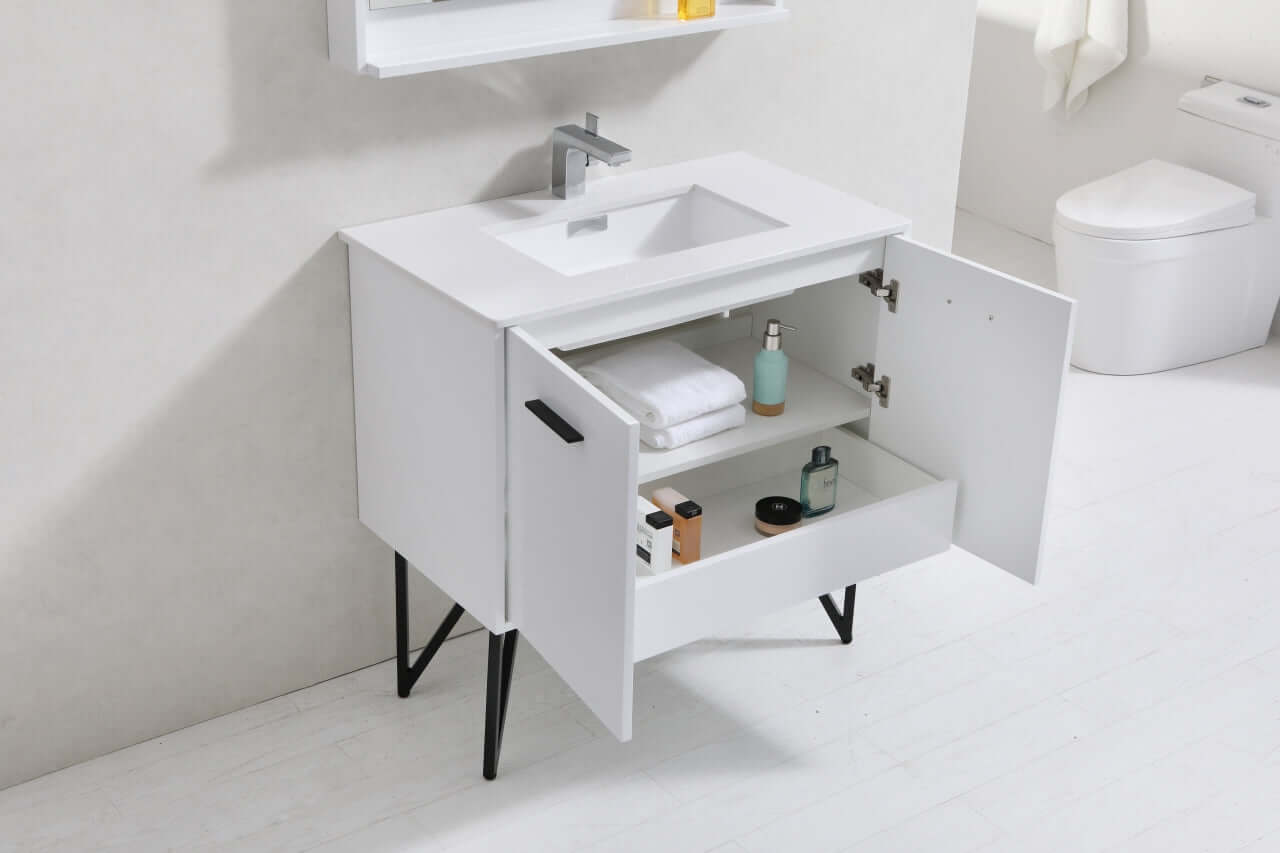 Bosco 36" Modern Bathroom Vanity w/ Quartz Countertop and Matching Mirror