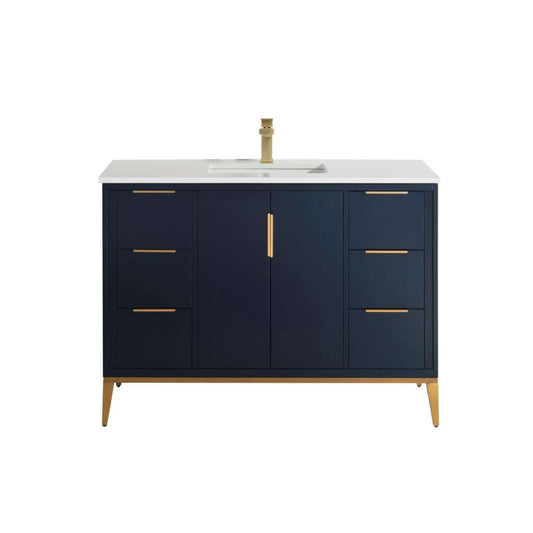 Divani 48'' Gloss Blue Vanity W/ Quartz Counter Top (Back Splash Free)