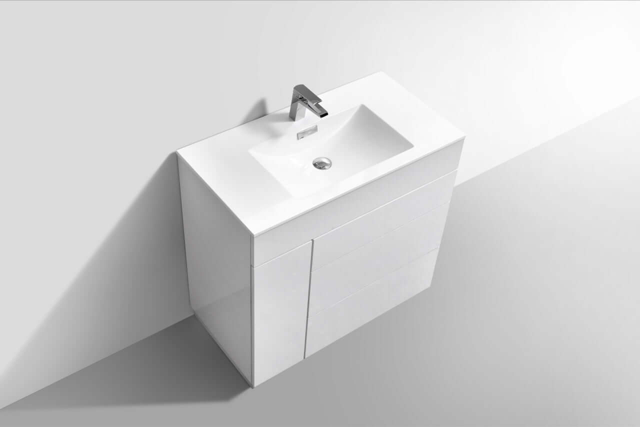Milano 36" High Glossy White Modern Bathroom Vanity
