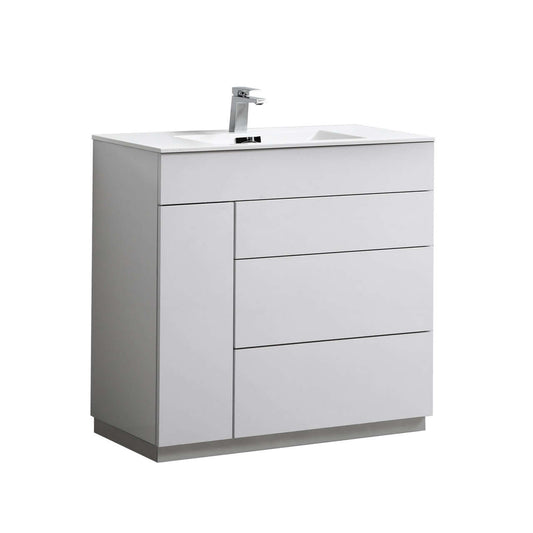 Milano 36" High Glossy White Modern Bathroom Vanity