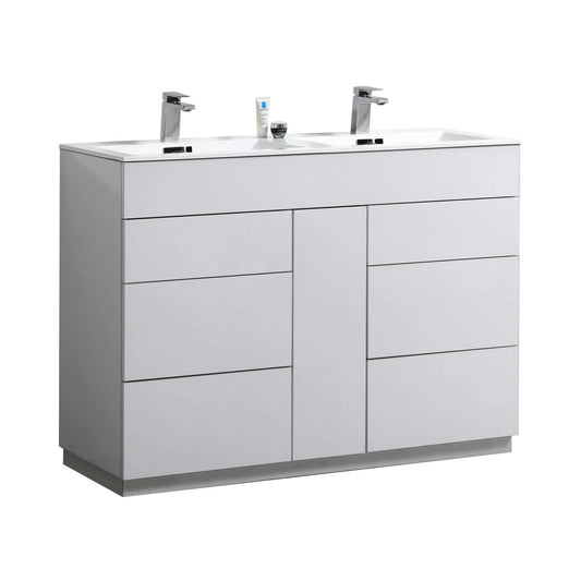 Milano 48" Double Sink High Glossy White Modern Bathroom Vanity
