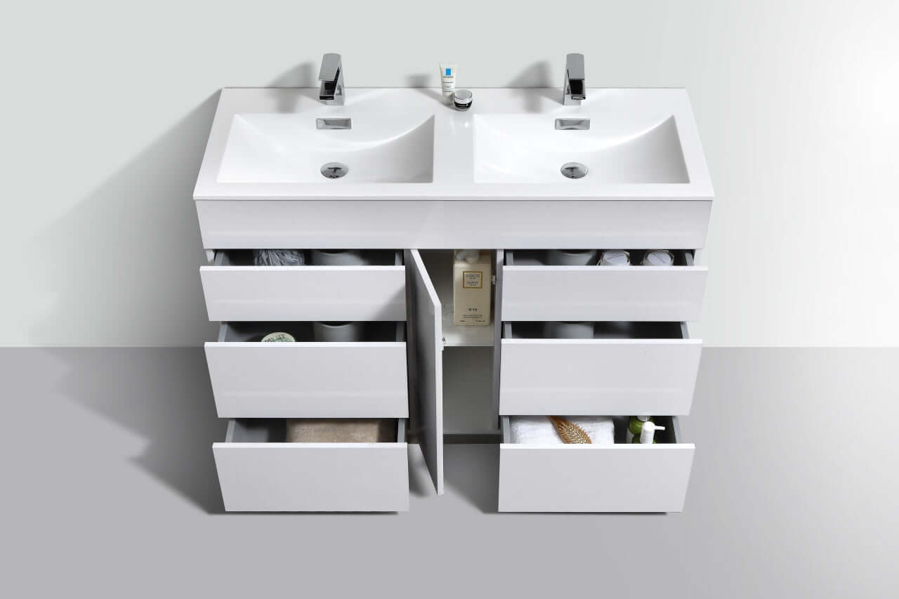 Milano 48" Double Sink High Glossy White Modern Bathroom Vanity