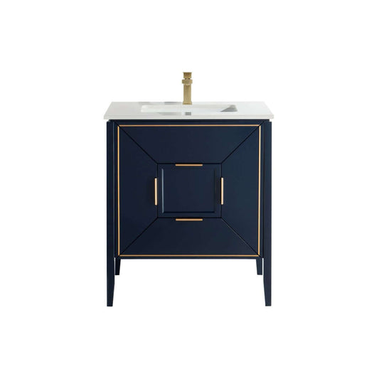 Vetro 30'' Gloss Blue Vanity W/ Quartz Counter Top (Back Splash Free)