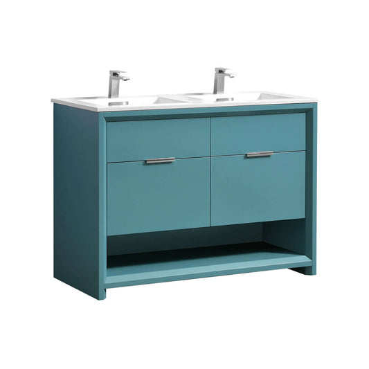 NUDO 48″ Double Sink Modern bathroom Vanity in Teal Green Finish & Gloss White Finish