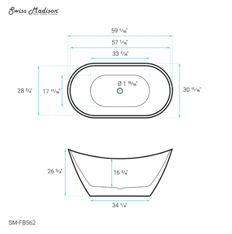 Ivy 60" Double Slipper Freestanding Bathtub