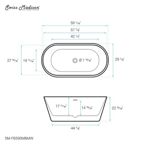 Claire 60" Freestanding Bathtub Matte Black and Matte White