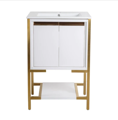 Marseille 24" Bathroom Vanity in White and Brushed Gold