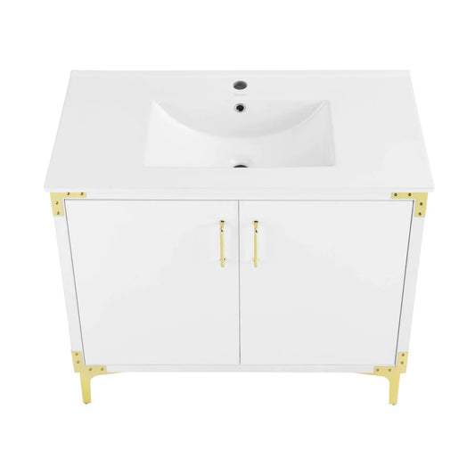 Voltaire 36" Single, Bathroom Vanity in White with Gold Hardware