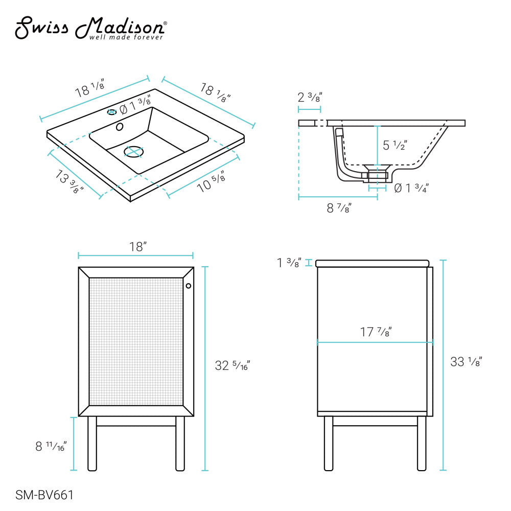Classe 18" Bathroom Vanity in Oak