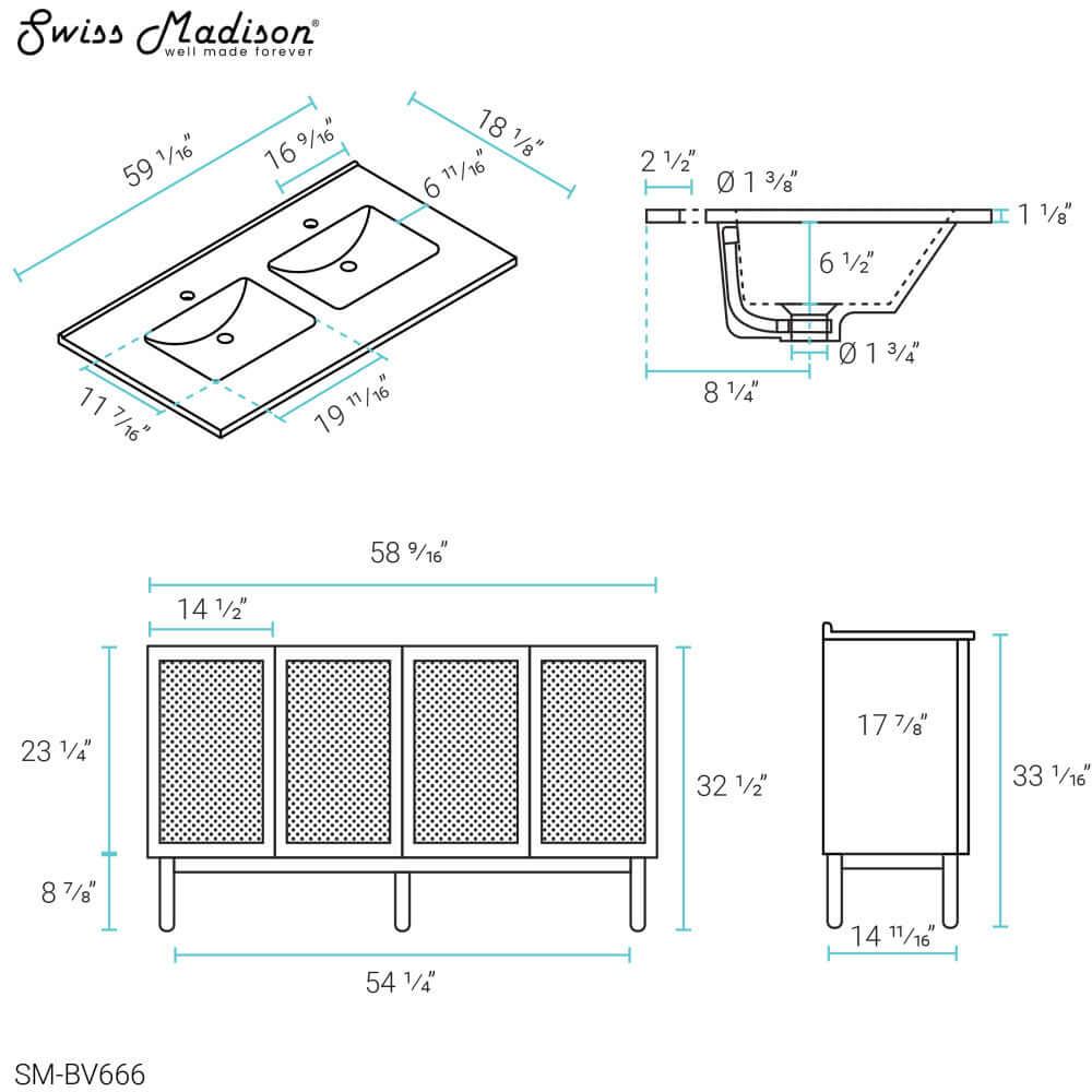 Classé 60" Bathroom Vanity in Oak