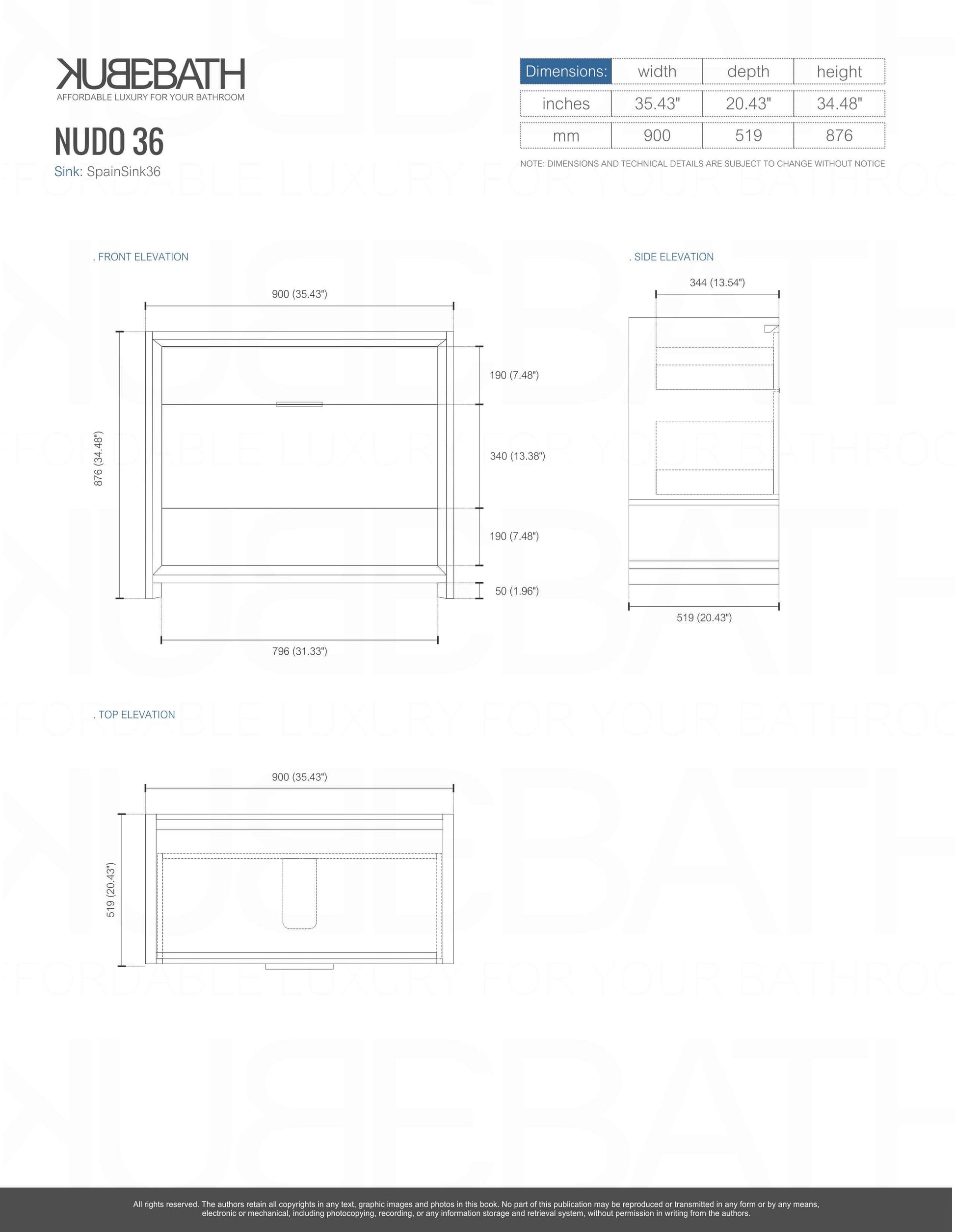NUDO 36″ Modern bathroom Vanity in Gloss White Finish & Teal Green