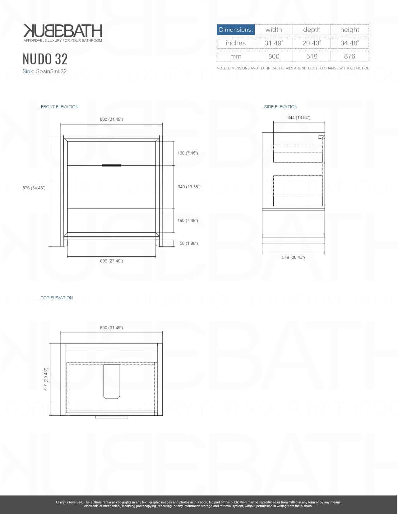 NUDO 32″ Modern bathroom Vanity in Gloss White Finish & Teal Green