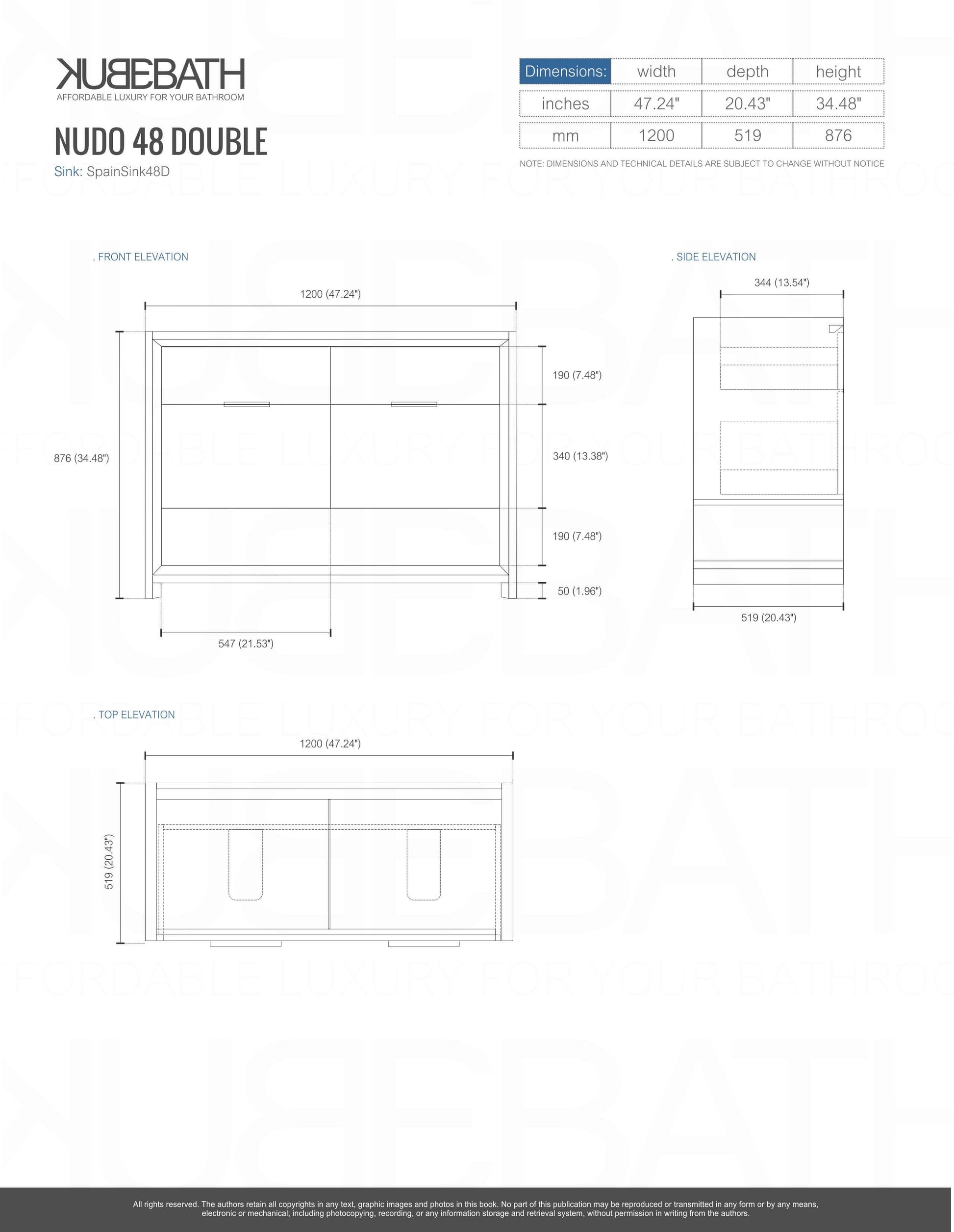 NUDO 48″ Double Sink Modern bathroom Vanity in Teal Green Finish & Gloss White Finish