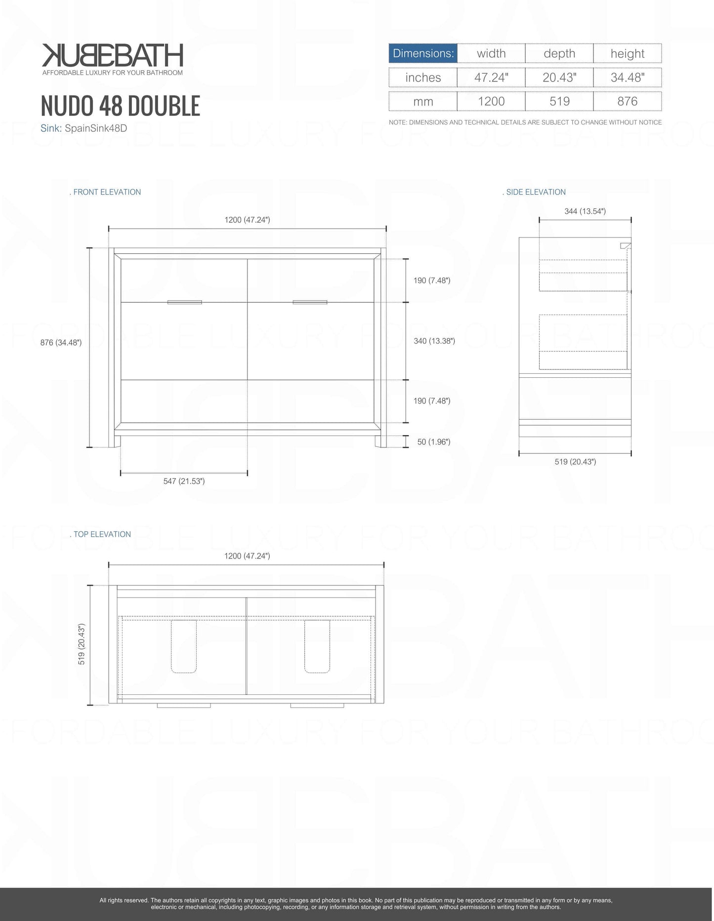 NUDO 48″ Double Sink Modern bathroom Vanity in Teal Green Finish & Gloss White Finish