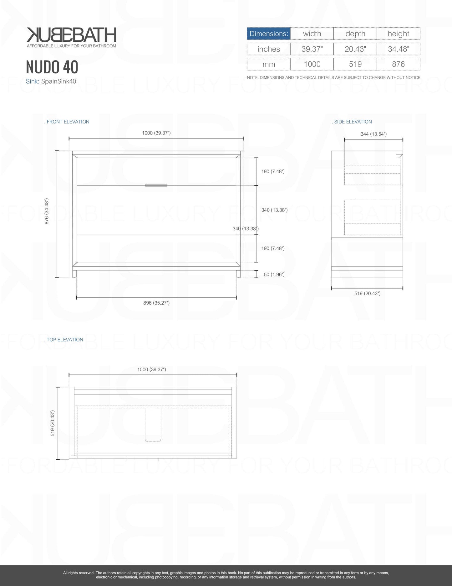 NUDO 40″ Modern bathroom Vanity in Teal Green Finish & Gloss White Finish