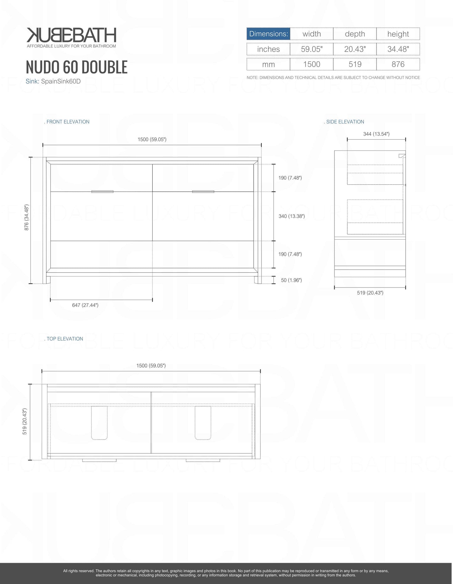 NUDO 60″ Double Sink Modern bathroom Vanity in Teal Green Finish & Gloss White Finish