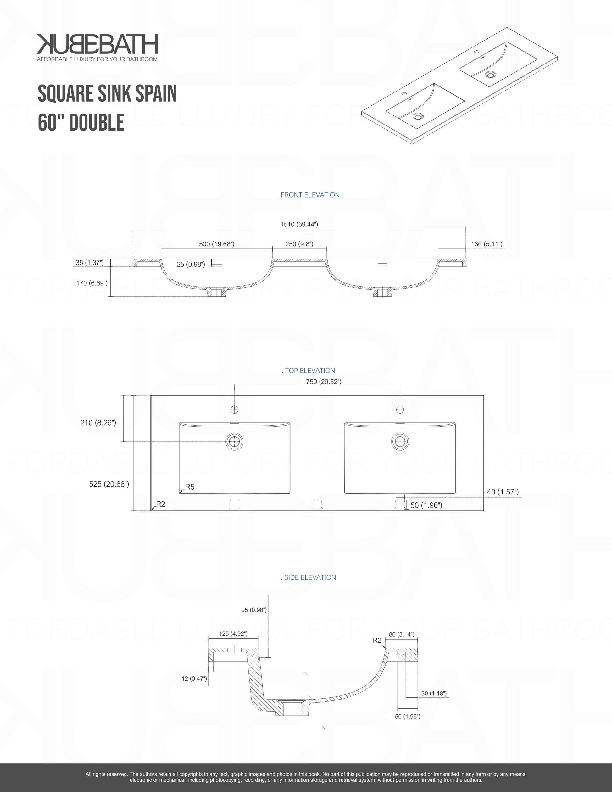 NUDO 60″ Double Sink Modern bathroom Vanity in Teal Green Finish & Gloss White Finish