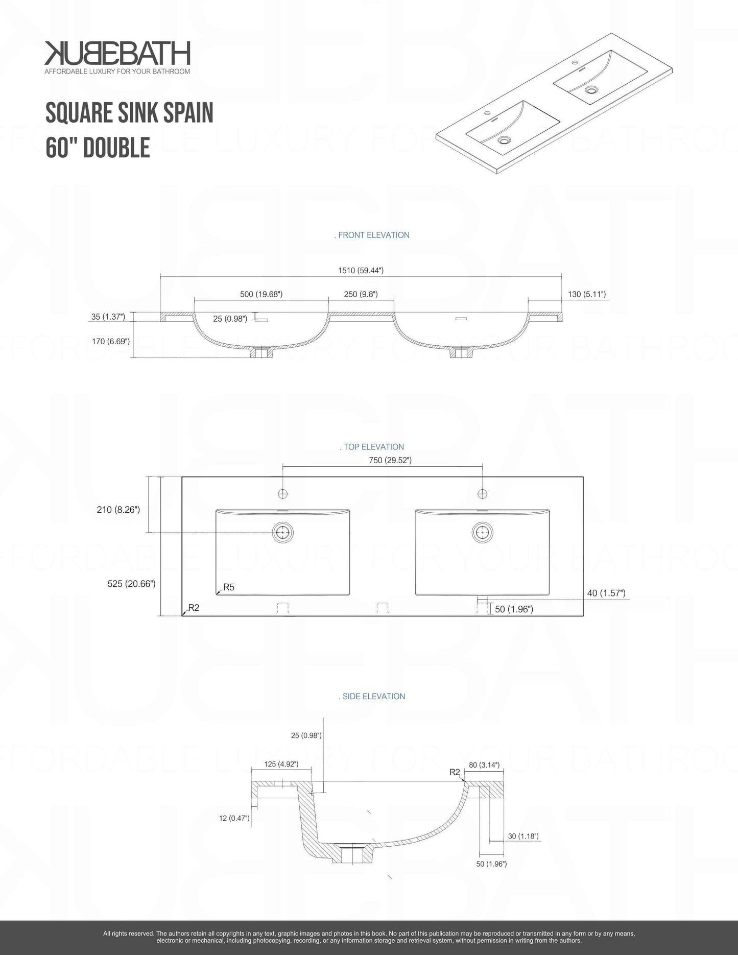 NUDO 60″ Double Sink Modern bathroom Vanity in Teal Green Finish & Gloss White Finish