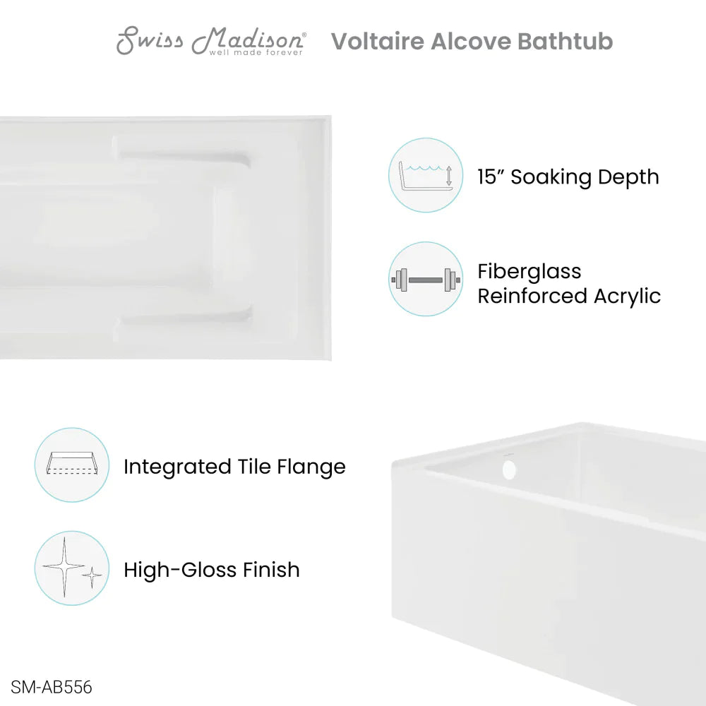 Voltaire 72" x 36" Right-Hand Drain Alcove Bathtub with Apron