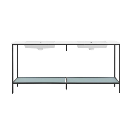 Pierre 72 Double, Freestanding, Open Shelf, Matte Black Metal Frame Bathroom Vanity