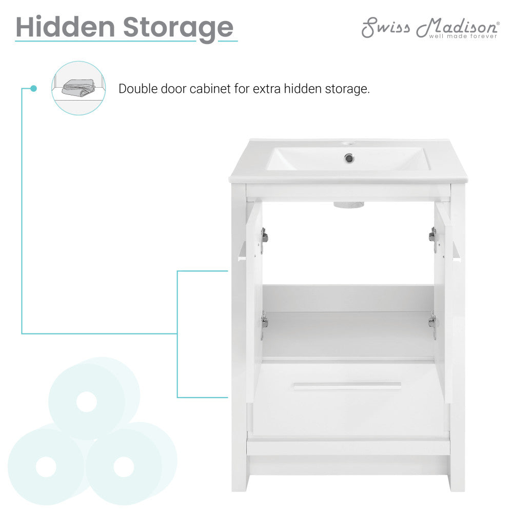 Virage 24" Freestanding, Bathroom Vanity in Glossy White