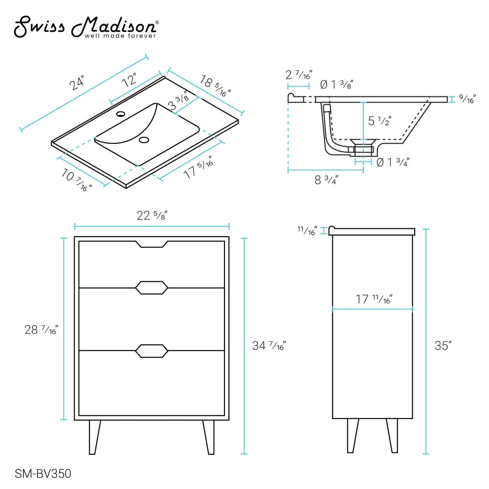 Brusque 24" Bathroom Vanity in White Oak