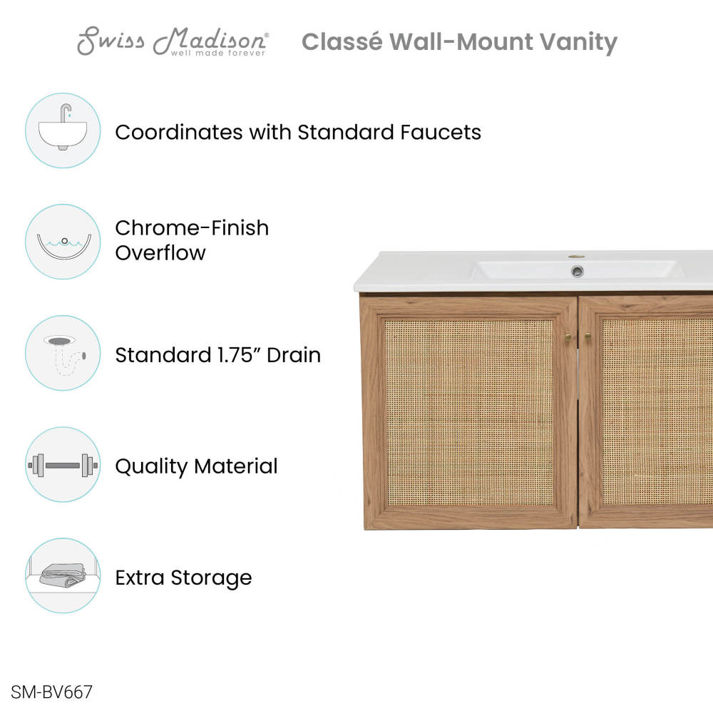 Classé 36" Wall-Mounted Bathroom Vanity in Oak