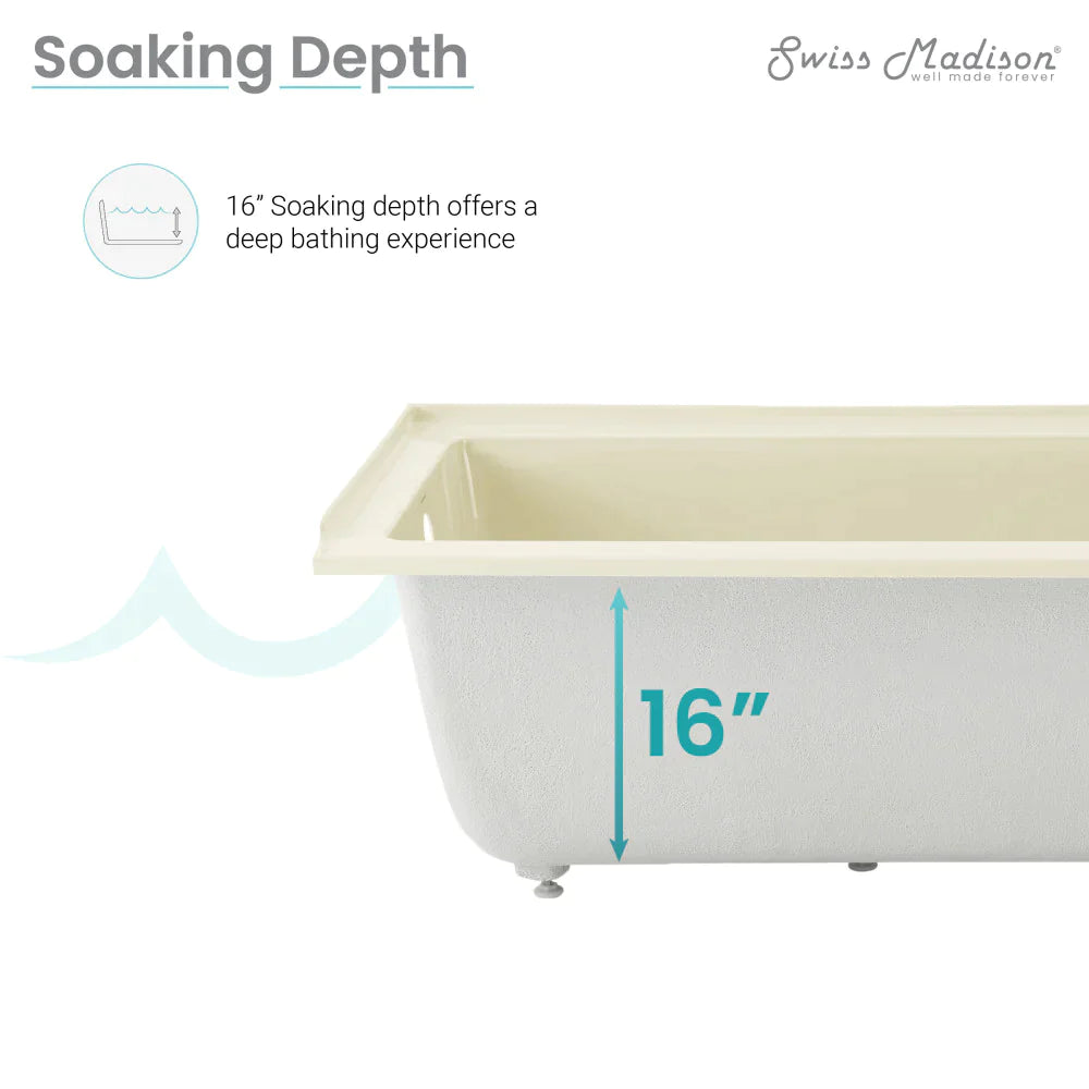 Voltaire 60" X 30" Right-Hand Drain Alcove Bathtub in Bisque
