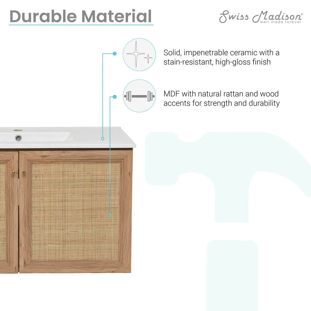 Classé 36" Wall-Mounted Bathroom Vanity in Oak