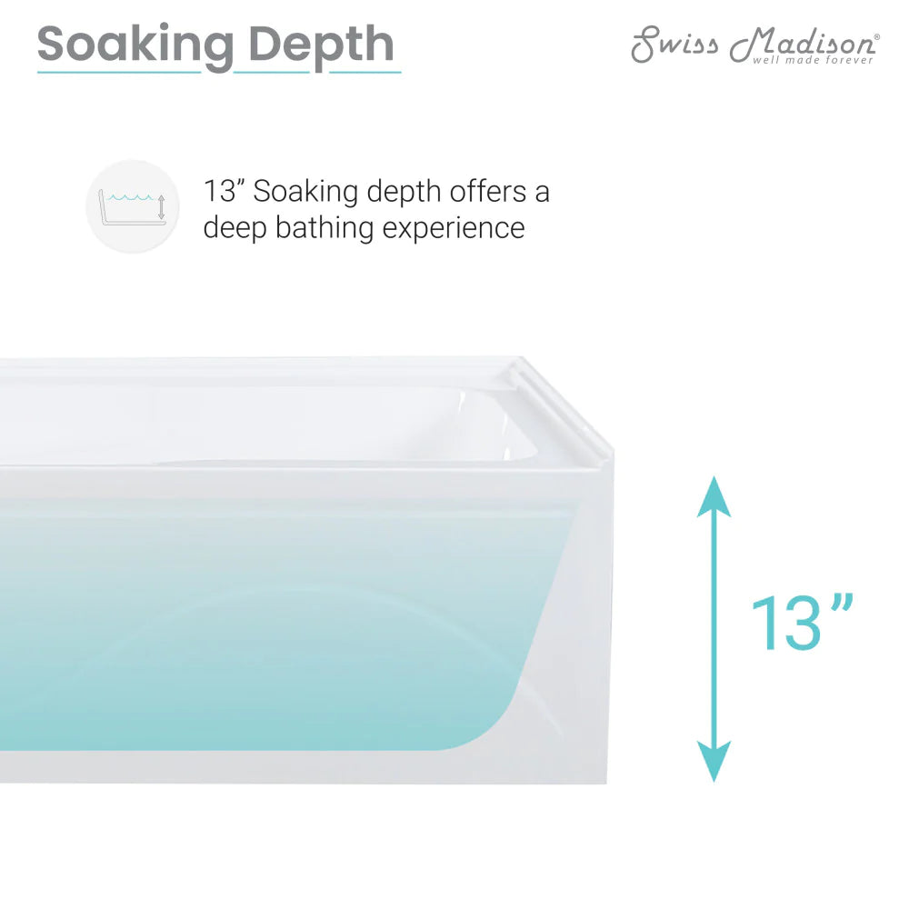 Ivy 60" X 30" Drain Alcove Bathtub with Apron